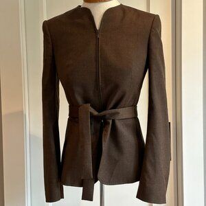 Marlowe Italy Wool Trouser Suit in Medium Brown with Embellished Scarf EU 38